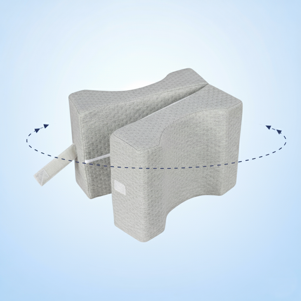 ReliefPad Lagerungskissen mit Faltfunktion – kann aufgeklappt für beide Beine oder zusammengeklappt für gezielte Entlastung genutzt werden.